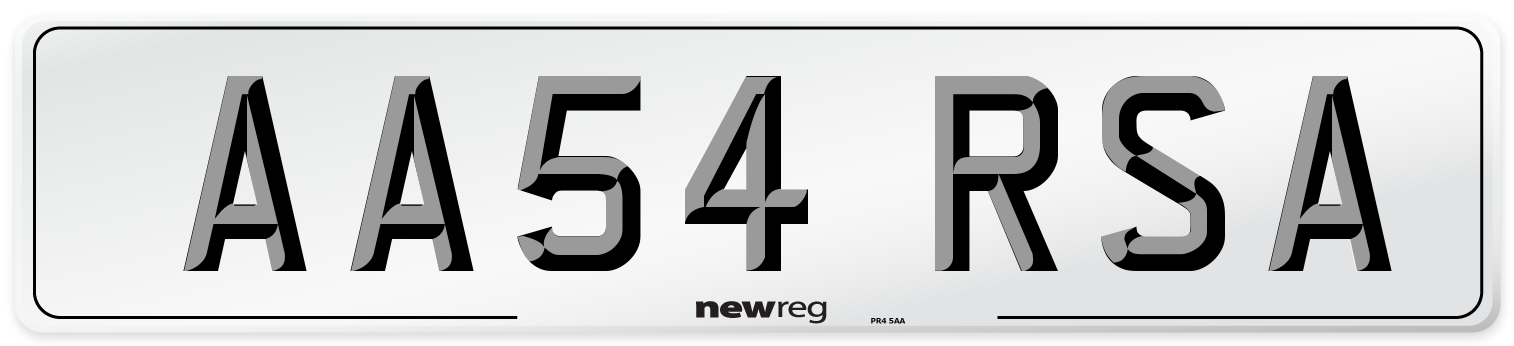 AA54 RSA Number Plate from New Reg
